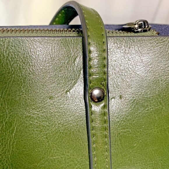 MDBM Maison de Beauté Provence Green Leather Front Pocket Tote Handbag w/ pouch - Picture 7 of 16